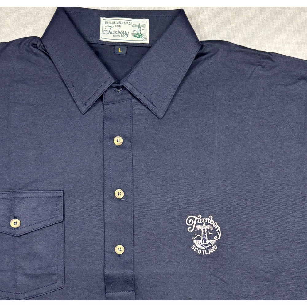 Turnberry Scotland Polo Shirt Mens Large Navy Blue Golf Crest Pocket L